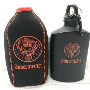 Jägermeilter Canteen Flask & Sleeve Cooler Black & Orange Logo Empty Beverage